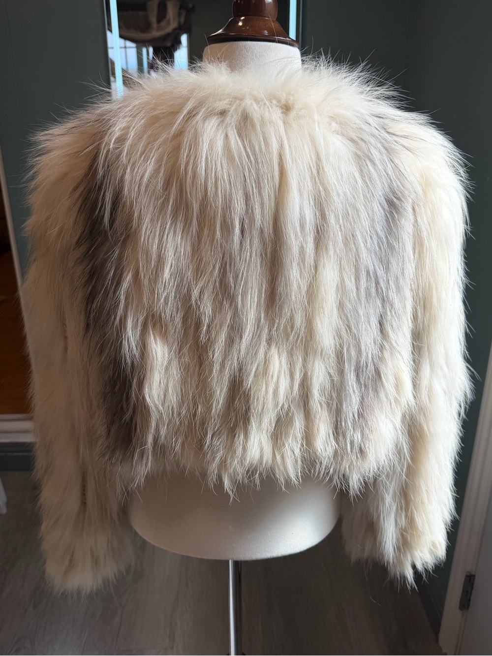 Genuine Ivory Cross Fox Fur Cropped Knitted Jacket XS/S - Picture 2 of 9